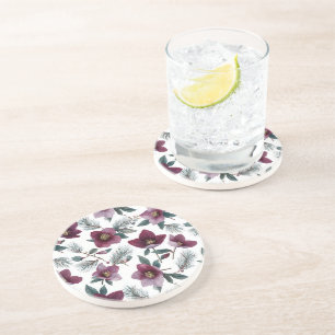 Burgundy Red Flowers Coaster