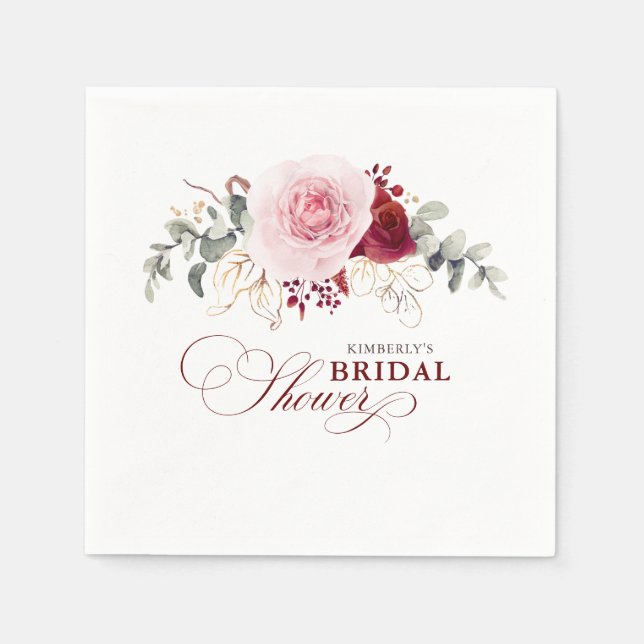 Burgundy Red Flowers Elegant Boho Any Party Napkin (Front)