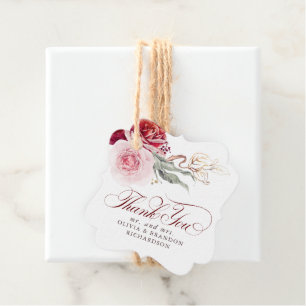 Burgundy Red Flowers Elegant Boho Thank You Favour Tags