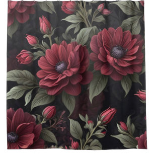 Burgundy Red Flowers Gothic Shower Curtain