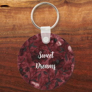 Burgundy Red Flowers Key Ring