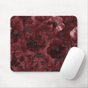 Burgundy Red Flowers Mouse Mat