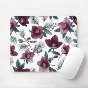 Burgundy Red Flowers Mouse Mat