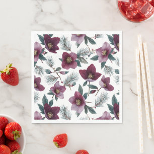 Burgundy Red Flowers Napkin
