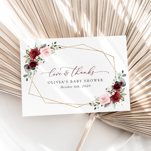 Burgundy Red Flowers, Pink Flowers, Baby Shower Thank You Card (Creator Uploaded)