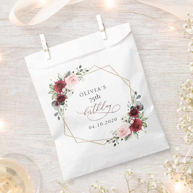 Burgundy Red Flowers, Pink Flowers, Birthday Favour Bags (Clipped)