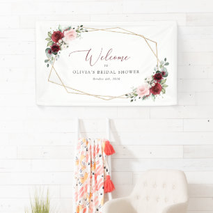 Burgundy Red Flowers, Pink Flowers, Bridal Welcome Banner