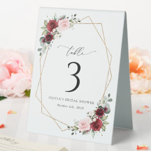 Burgundy Red Flowers, Pink Flowers, Table Numbers