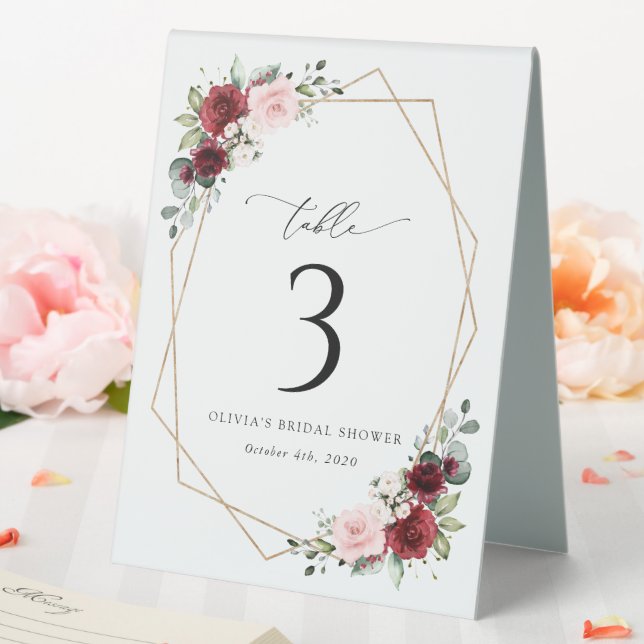 Burgundy Red Flowers, Pink Flowers, Table Numbers (In SItu (Wedding))