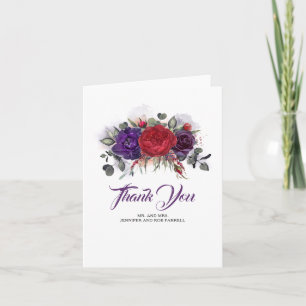 Burgundy Red Flowers Plum Wedding Thank You Card