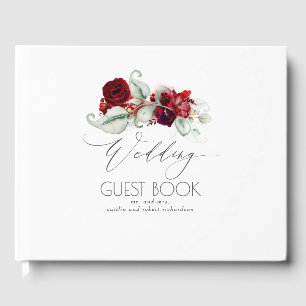 Burgundy Red Flowers Wedding Guest Book