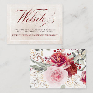 Burgundy Red Flowers Wedding Website Enclosure Card
