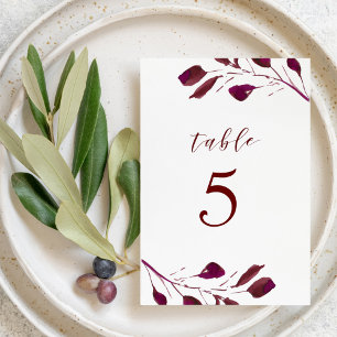 Burgundy Red Foliage Wedding Table Number