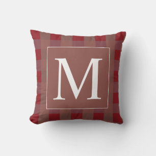 Burgundy Red Gingham Patterns White Monograms Gift Cushion