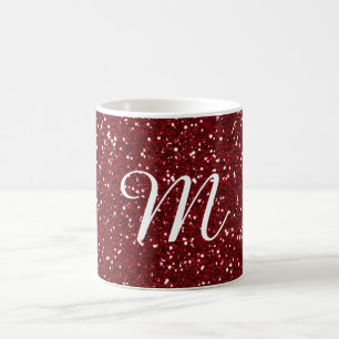 Burgundy Red Glitter Custom Monogrammed Coffee Mug