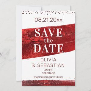 Burgundy Red Glitter Elegant Photo Modern Wedding Save The Date