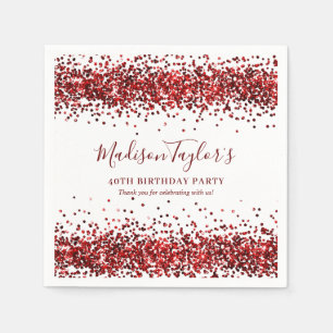Burgundy Red Glitter Sparkle Confetti Birthday Napkin