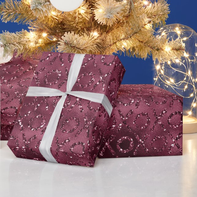 Burgundy Red Glitter XOXO Wrapping Paper (Holidays)