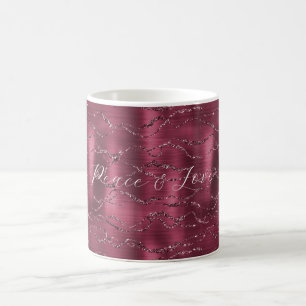 Burgundy Red Glitzy Glitter Stripes Coffee Mug