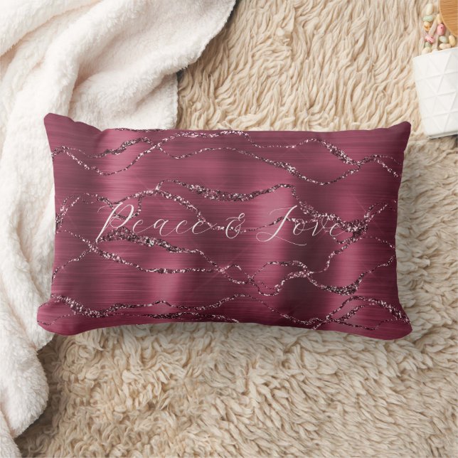 Burgundy Red Glitzy Glitter Stripes Lumbar Cushion (Blanket)