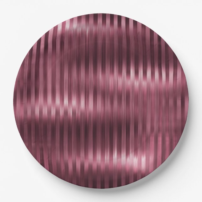 Burgundy Red Glitzy Stripes Paper Plate (Front)