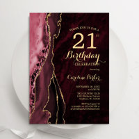 Burgundy Red Gold Agate 21st Birthday