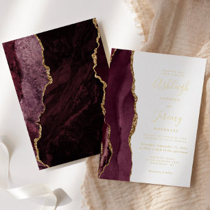 Burgundy Red Gold Agate Modern Wedding