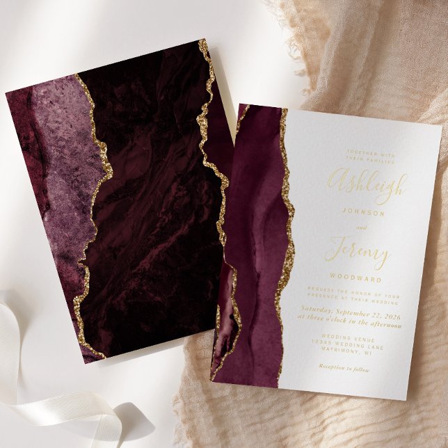 Burgundy Red Gold Agate Modern Wedding (Creator Uploaded)