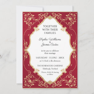 Burgundy Red Gold Baroque Wedding Invitation