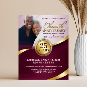 Burgundy Red & Gold Church Anniversary Flyer