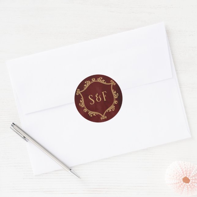 Burgundy Red Gold Crest Monogram Envelope Seal (Envelope)