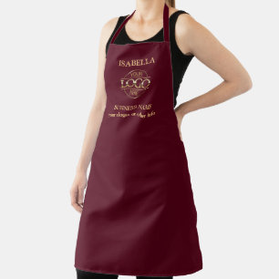 Burgundy Red Gold Custom Company Logo Monogrammed Apron