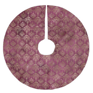 Burgundy Red Gold Damask Brushed Polyester Tree Skirt