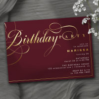 Burgundy Red & Gold | Fancy Maroon Birthday Party