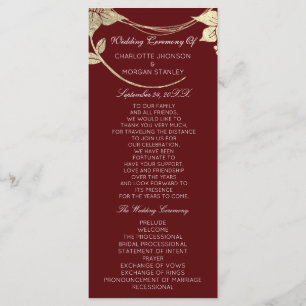 Burgundy Red  Gold Floral Event Wedding Program1 Programme