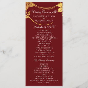 Burgundy Red  Gold Floral Event Wedding Program Programme