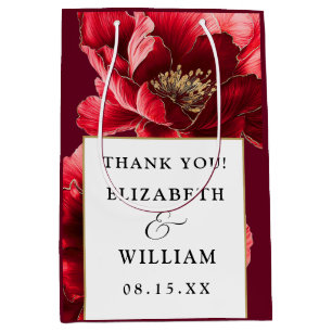Burgundy Red Gold Floral Modern Wedding Thank You Medium Gift Bag