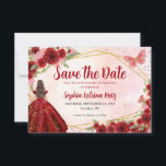 Burgundy Red Gold Floral Princess Quinceañera Save The Date<br><div class="desc">Modern Burgundy Maroon Red Gold Glitter Sparkle Floral Rose Butterfly Princess Quinceañera Birthday Save the Date Announcement</div>