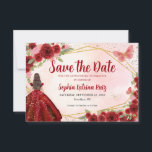 Burgundy Red Gold Floral Princess Quinceañera Save The Date<br><div class="desc">Modern Burgundy Maroon Red Gold Glitter Sparkle Floral Rose Butterfly Princess Quinceañera Birthday Save the Date Announcement</div>