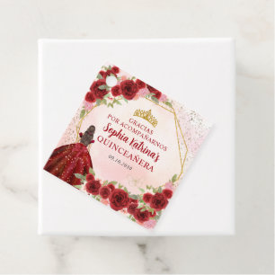 Burgundy Red Gold Floral Princess Tiara Thank You Favour Tags