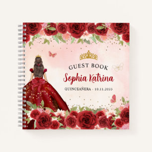 Burgundy Red Gold Floral Quinceañera Guest Book