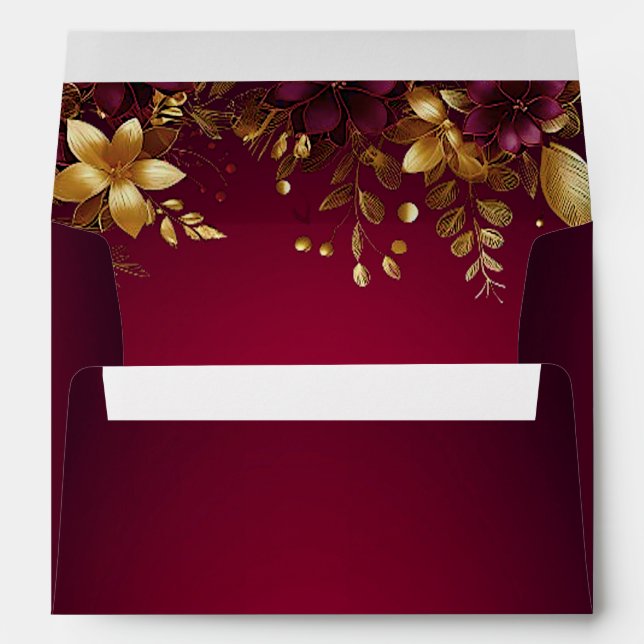 Burgundy Red Gold Flowers Envelope (Back (Bottom))
