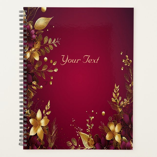 Burgundy Red Gold Flowers Holiday Planner (Front)
