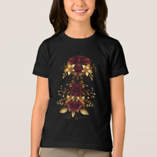 Burgundy Red Gold Flowers Holiday T-Shirt Tri-Blend Shirt