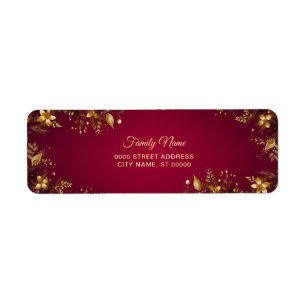 Burgundy Red Gold Flowers Return Address