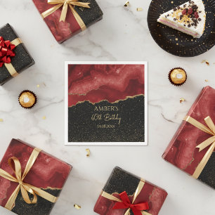 Burgundy Red Gold Glitter Abstract Watercolor Napkin