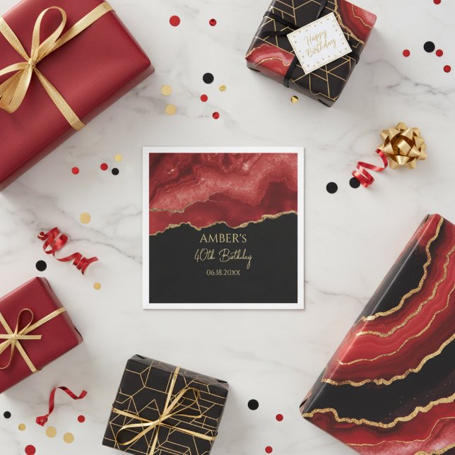 Burgundy Red Gold Glitter Abstract Watercolor Napkin (Creator Uploaded)