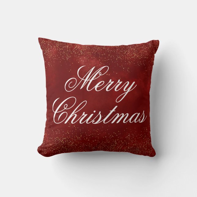 Burgundy Red  Gold Glitter White Merry Christmas Cushion (Front)