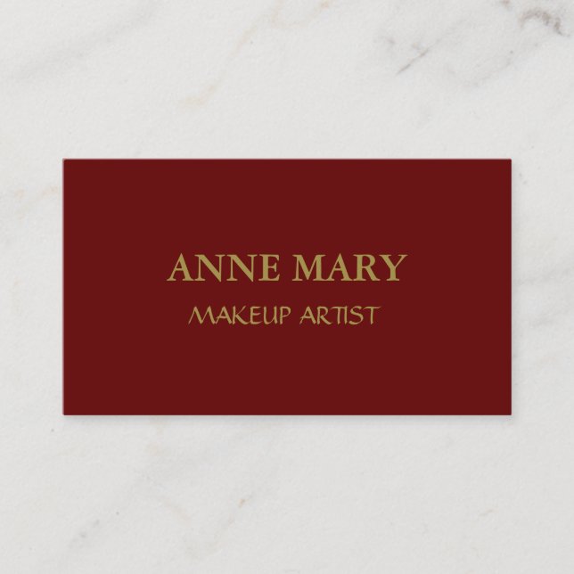 Burgundy Red Gold Makeup Artist Minimal Modern Business Card (Front)
