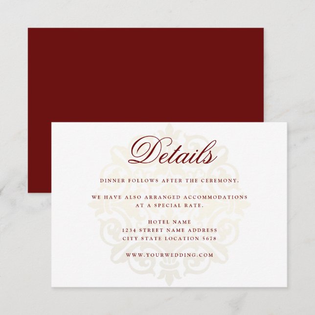 Burgundy Red Gold Mandala Indian Wedding Details Enclosure Card (Front/Back)